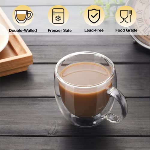 Mfacoy Double Wall Insulated Glasses Set of 4 - 5 oz Clear Coffee Cups with Handle
