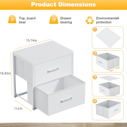 2 Pack Stackable Closet Storage Drawers, White Fabric Dresser Organizer