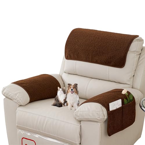 Armrest Covers Set of 3 - Non-Slip Recliner Protector with Pockets