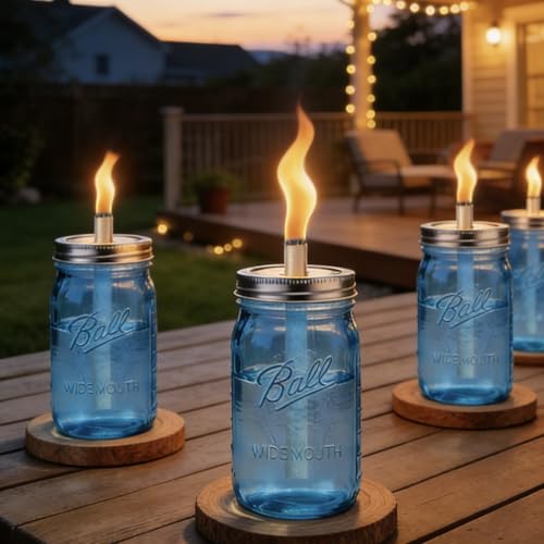 Mason Jar Tabletop Torch Kit - 4 Pack with Stainless Steel Lids
