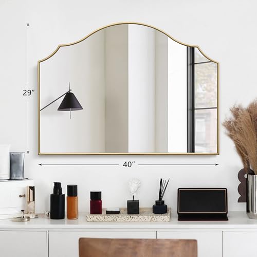 40x29 Inch Gold Scalloped Wall Mirror, Large Arched Decorative Mirror