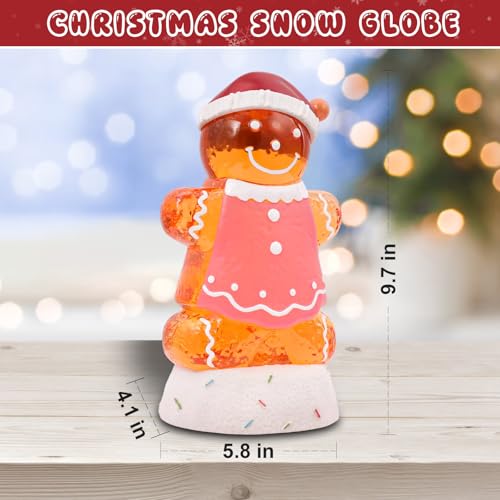 Pink Gingerbread Christmas Snow Globe Lantern with 8 Music Songs & 6H Timer - USB & Battery Operated Holiday Decor