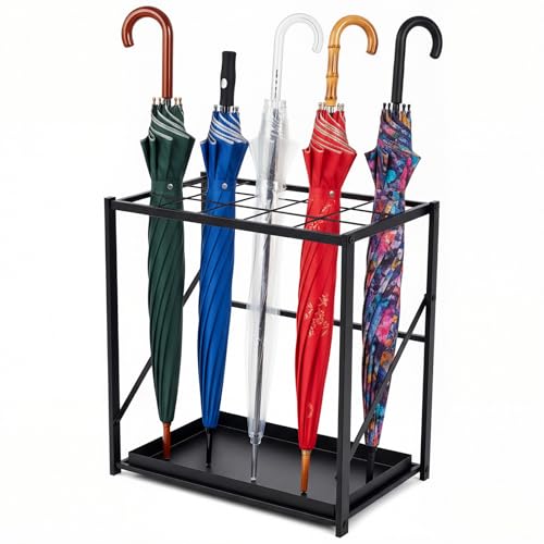 Foldable Metal Umbrella Stand with Drip Tray - Space-Saving Entryway Organizer
