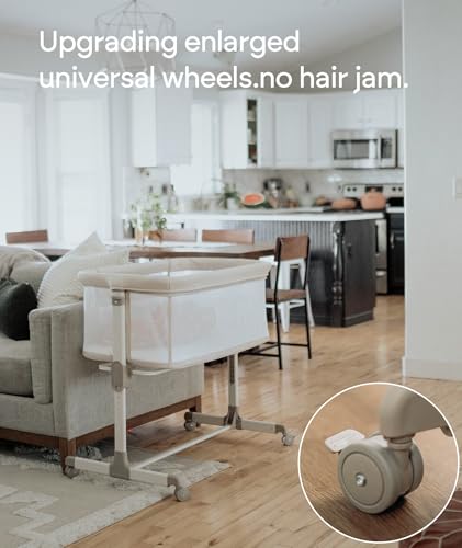 Adjustable Bedside Bassinet with Breathable Mesh and Wheels, Beige