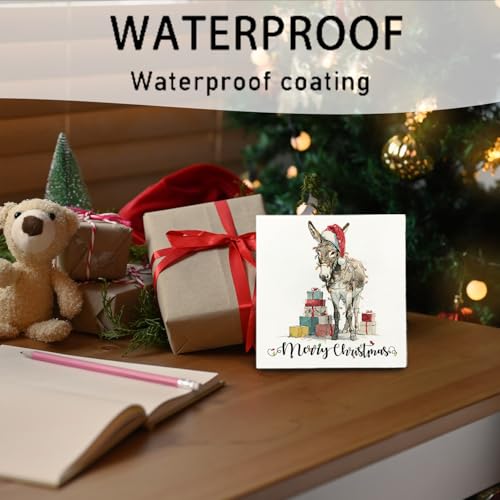 BNHJKFQZ Donkey Christmas Decor Watercolor Sign - Merry Christmas Wooden Box Sign - 5x5 Inch - Christmas-10