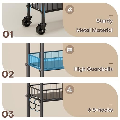 Slim 6-Tier Rolling Storage Cart, 6-Inch Narrow Metal Utility Cart on Wheels
