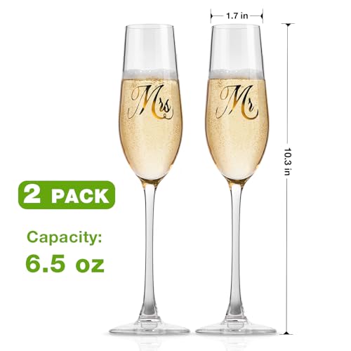Mr. & Mrs. Champagne Flute Set - Crystal Wedding Toasting Glasses