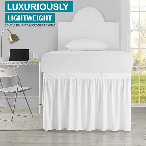 Twin XL Dorm Bed Skirt with 32 Inch Drop, Soft Microfiber Bed Ruffle