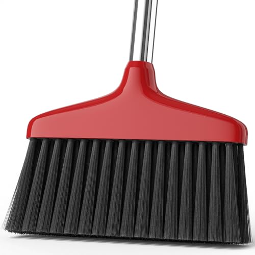 Heavy-Duty Indoor & Outdoor Broom with 48" Stainless Steel Handle (Red)
