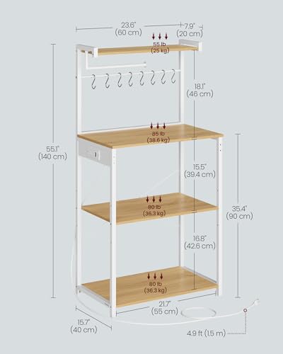 4-Tier Kitchen Baker's Rack with Power Outlet, 23.6" Coffee Bar Stand