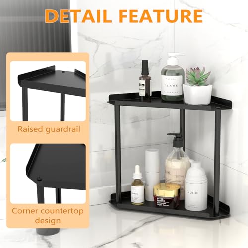 2 Tier Bathroom Counter Organizer & Corner Vanity Shelf in Black