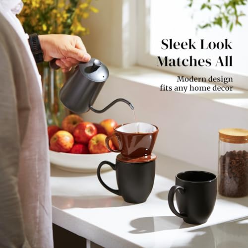 DOWAN Matte Black 16 oz Coffee Mug Set of 6 - Large Ceramic Cups for Hot Drinks