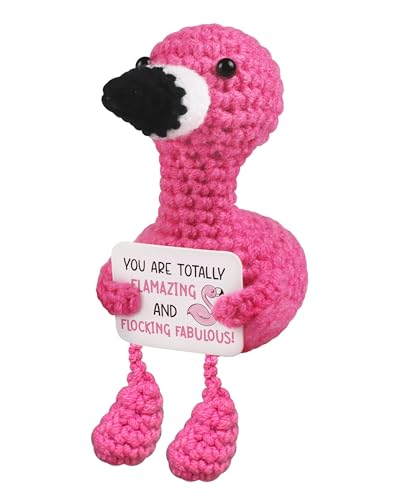 Handmade Positive Flamingo Crochet Plush Doll with Motivational Card