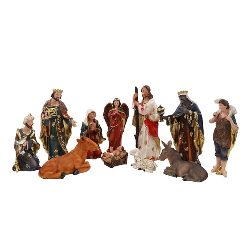 6-Inch 11-Piece Nativity Scene Set Resin Hand-Painted Christmas Figures