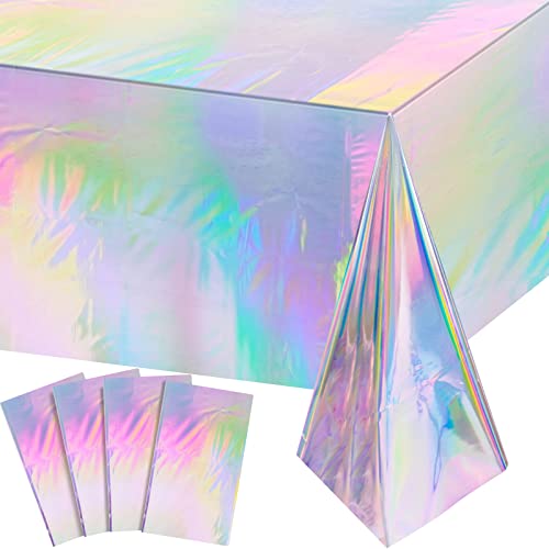 4-Pack Iridescent Holographic Plastic Tablecloths (54 x 108 in)