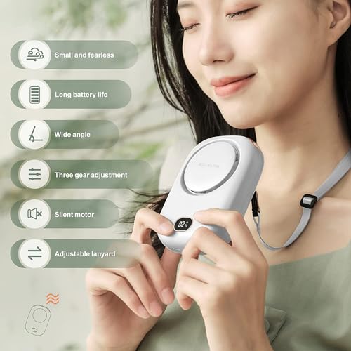 Portable Neck Fan and Handheld USB Rechargeable Personal Desk Fan 3-Speed White