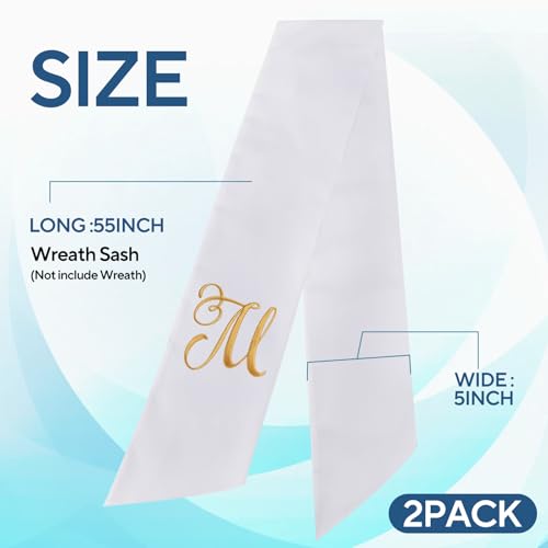 2-Pack Monogrammed Wreath Sash with Gold Letter M Embroidery