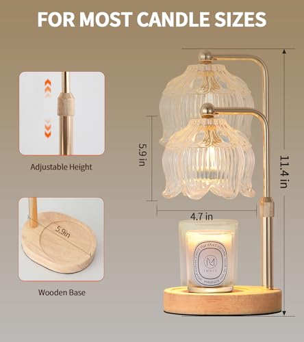 Gold Flower Glass Candle Warmer Lamp with Timer & Dimmable Light