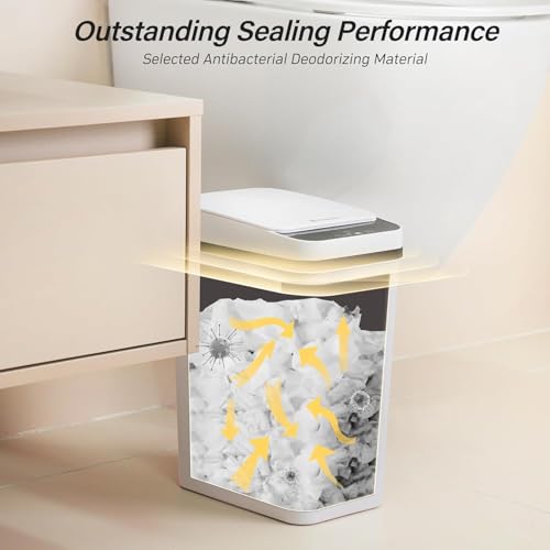Smart Touchless Bathroom Garbage Can with Lid 2.6 Gallon Slim Waterproof