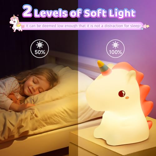 Unicorn LED Night Light for Kids, Soft Silicone Touch Dimmable Lamp