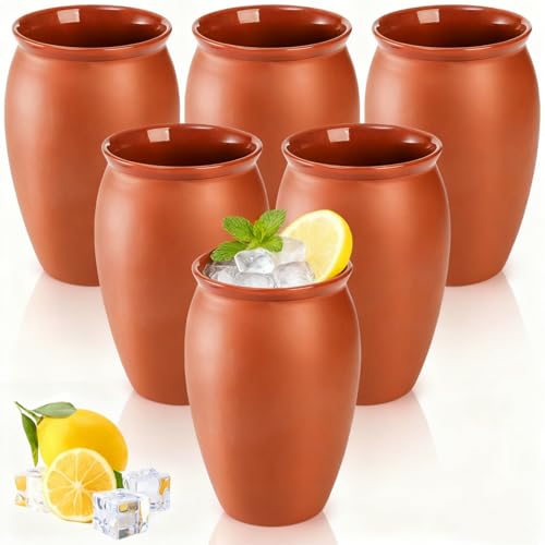 Covzoe 6 Pack Clay Drinking Cups, 12 oz Ceramic Margarita Glasses for Cocktails & Hot Beverages