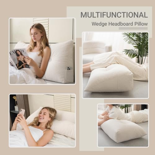 Twin XL Wedge Reading Pillow with Side Pockets | Dorm Bed Comfort