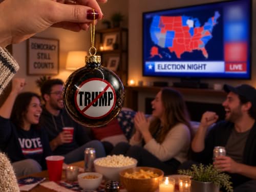 Anti-Authoritarian Political Humor Christmas Ornament, Glass Blown Black Ball Tree Decor, Liberal Voter & Midterm Election Gift