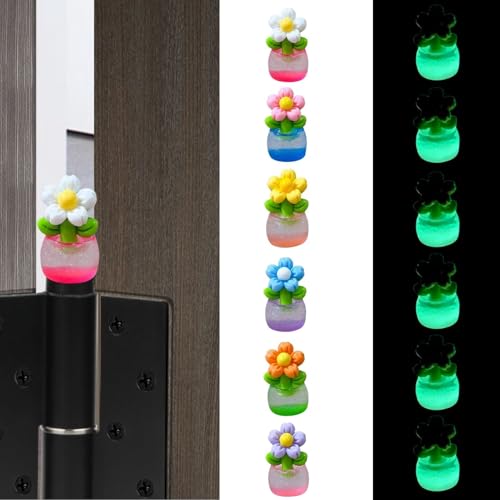 Magnetic Decorative Hinge Toppers - Glow-in-the-Dark Flower Set of 6