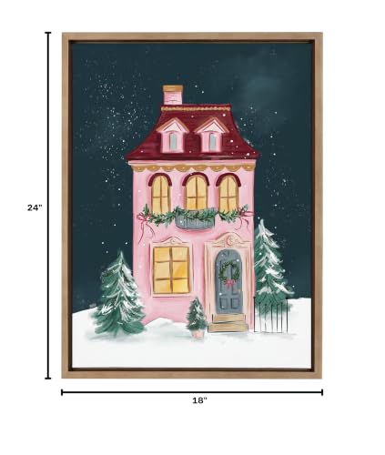 Kate and Laurel Sylvie Holiday Victorian Canvas Wall Art 18x24 Gold Frame Christmas Decor