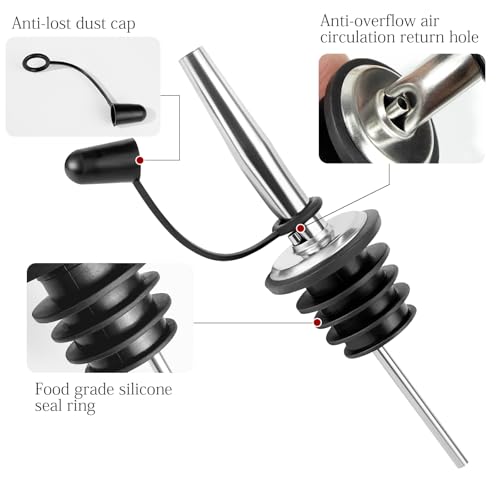 YOIYINI 8 Pack Liquor & Oil Bottle Pourers with Dust Caps - Leak Proof Spouts