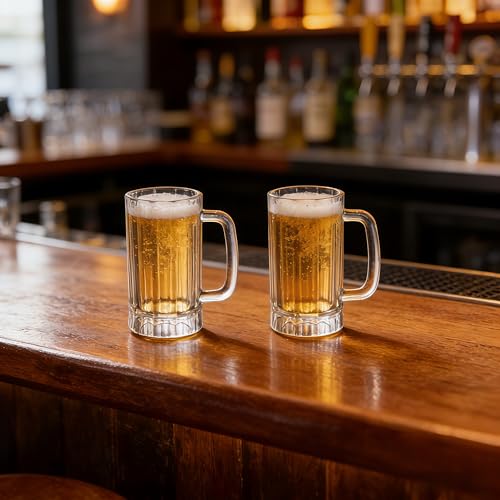 Set of 2 Durable Acrylic Beer Mugs with Handles, 16oz Reusable Beer Steins