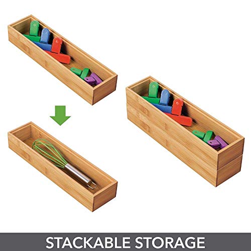 mDesign Slim Wooden Bamboo Drawer Organizer - 12" Long Stackable Storage Box Tray for Kitchen Drawers/Cabinet - Utensil, Silverware, Spatula, Flatware Holder - Echo Collection, 2 Pack, Natural Wood