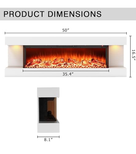 50-Inch 3-Sided Wall Mount Electric Fireplace with LED Lights and Heater