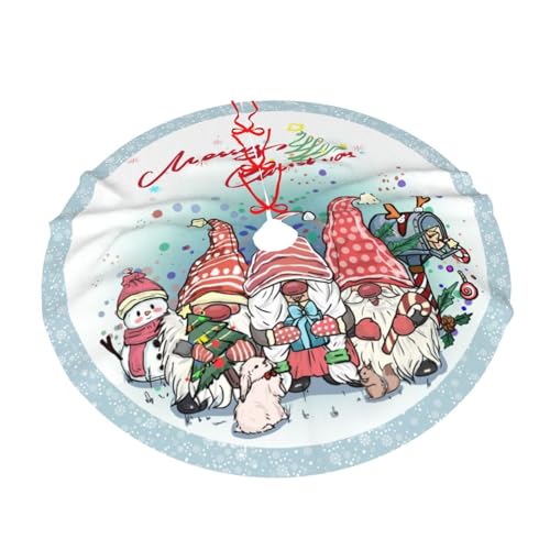 Christmas Tree Skirt 48 Inch with Gnomes - Festive Holiday Tree Mat for Christmas Decorations