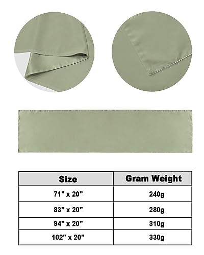 Sage Green Satin Bed Runner for King Bed - Decorative Scarf 94 x 20 Inch