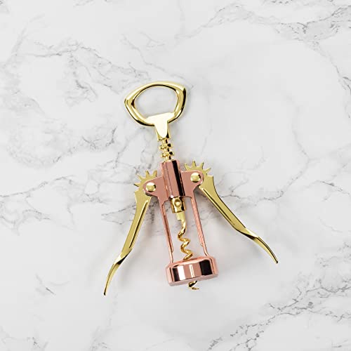 Winged Corkscrew Wine Opener - Copper & Gold Stainless Steel Bottle Openers for Wine, Beer & Soft Drinks, Ergonomic Handle, Set of 1