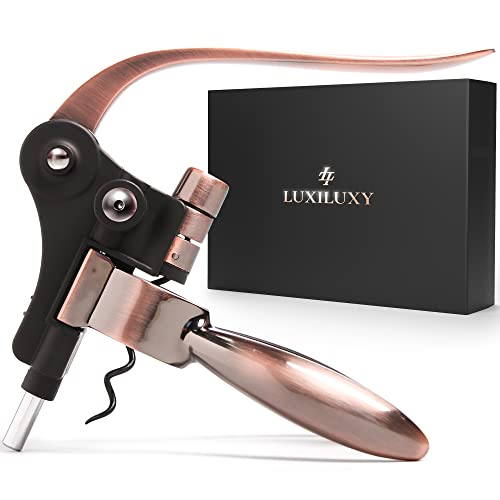 Luxiluxy Luxury Gold Wine Bottle Opener Set 2024 Upgrade – Corkscrew, Foil Cutter, Stopper & Stand