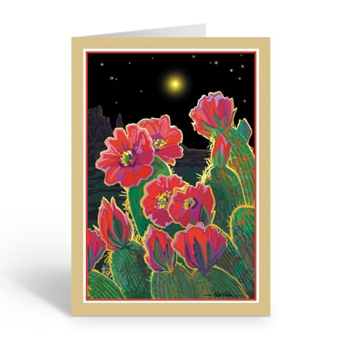 Stonehouse Collection Christmas Flowers: Desert Prickly Pear Card with North Star – 5x7 Single Card with Envelope (Christmas Flowers) - Made in USA