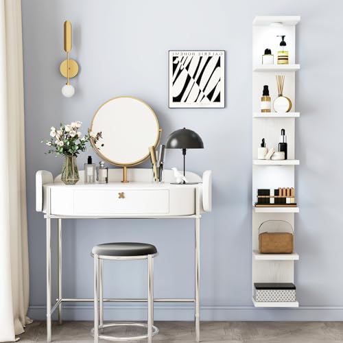 7 Tier Wall Shelf with LED Lights White Floating Display Shelf