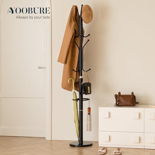 Freestanding Metal Coat Rack with Marble Base and 12 Hooks