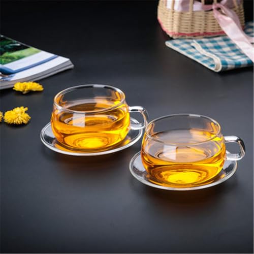 Luzen 2-Pack 90mm Glass Teacup Saucer Plate Set for Coffee, Tea, Desserts
