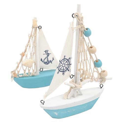 Mini Wooden Sailboat Model Set - 2 Pcs Nautical Home Decor for Desktop