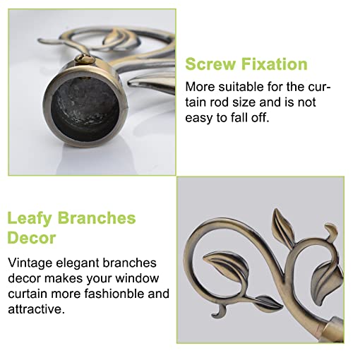 Leafy Branch Curtain Rod Finials, Bronze Metal Decorative Caps (2-Pack)