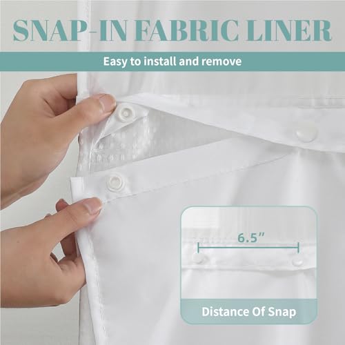Waffle Weave Shower Curtain with Snap-in Liner, 71x74 Inch, White