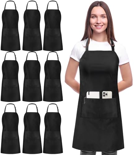 10-Pack Adjustable Bib Aprons with 2 Pockets, Water & Oil Resistant