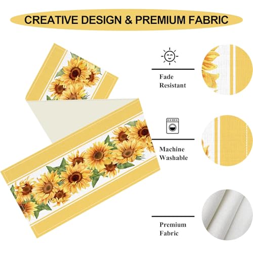 Drapeloft 13x72 Sunflower Table Runner Rustic Farmhouse Summer Boho Floral Watercolor