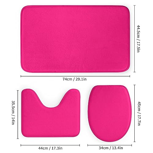 4-Piece Hot Pink Bathroom Shower Curtain Set with Non-Slip Rugs