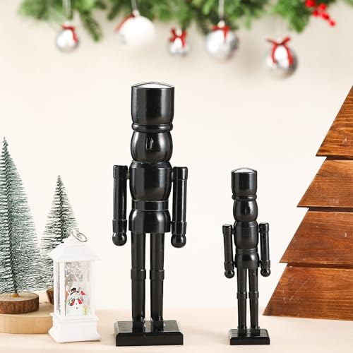 Black Wooden Christmas Nutcracker Figurine Set - 12" & 8" Tabletop Decor