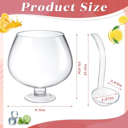 2 Gallon Clear Glass Punch Bowl Set with Ladle, Elegant Stemmed Design