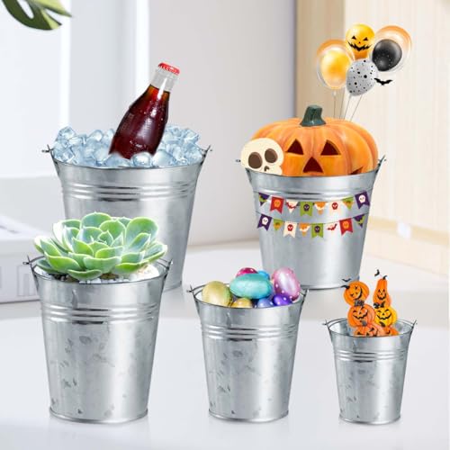 Galvanized Metal Buckets with Handles, 8-Pack - Rustic Mini Pails for Plants